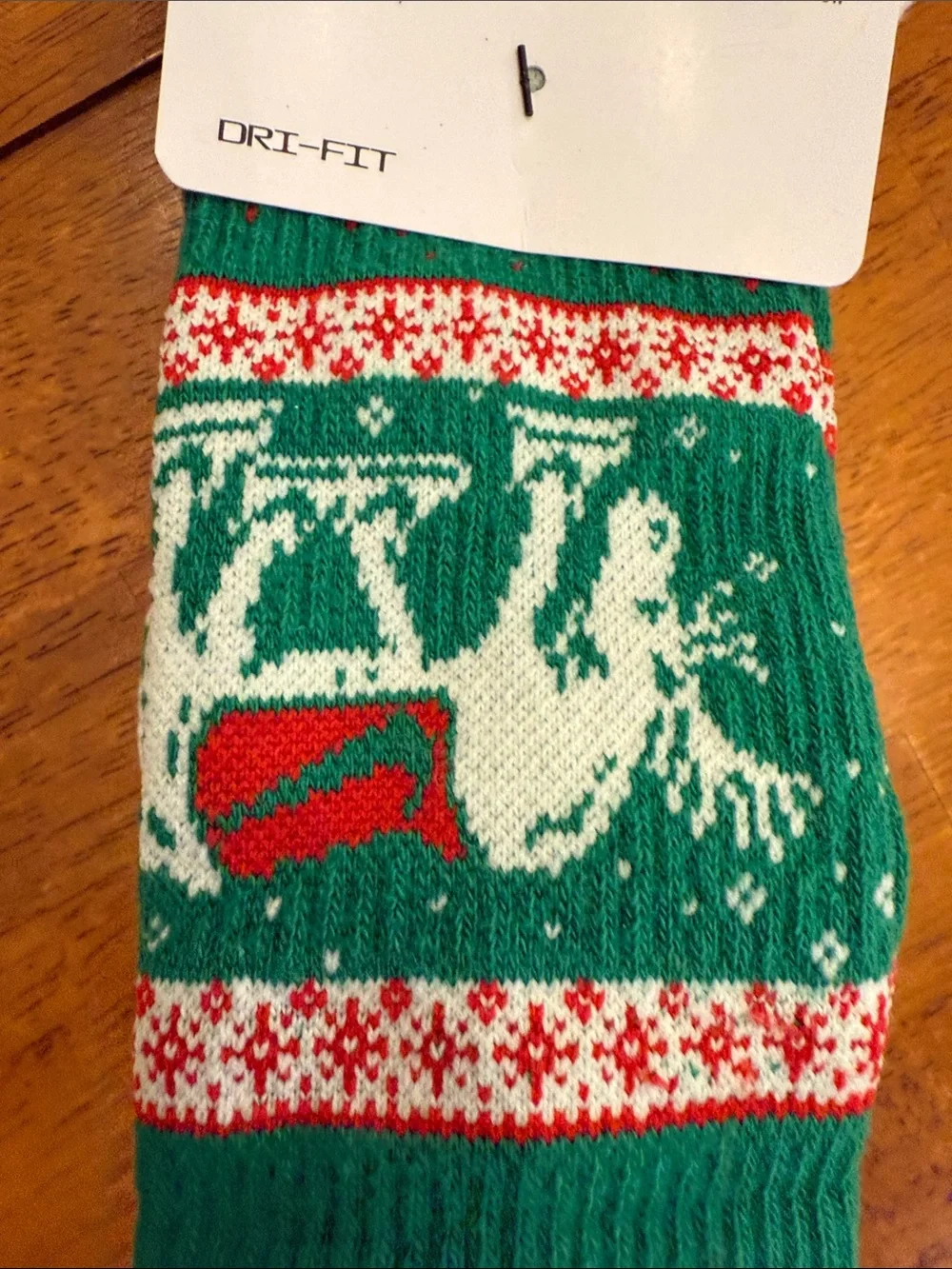 Nike Holiday Crew Socks - Green, White & Red Festive Pattern 7Y